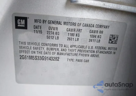 2016 Cadillac Xts Luxury Collection z USA, uszkodzony, nr VIN 2G61M5S33G9143282